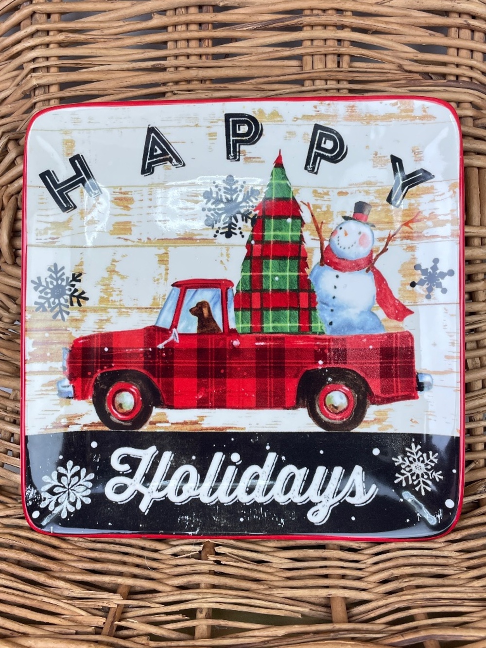Geoff Allen Happy Holidays Christmas Plate Red Truck Dog Certified International